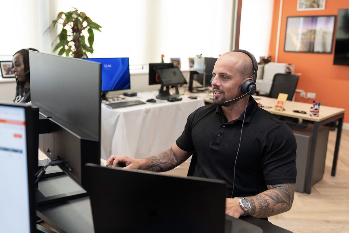 Technical support specialist on a call
